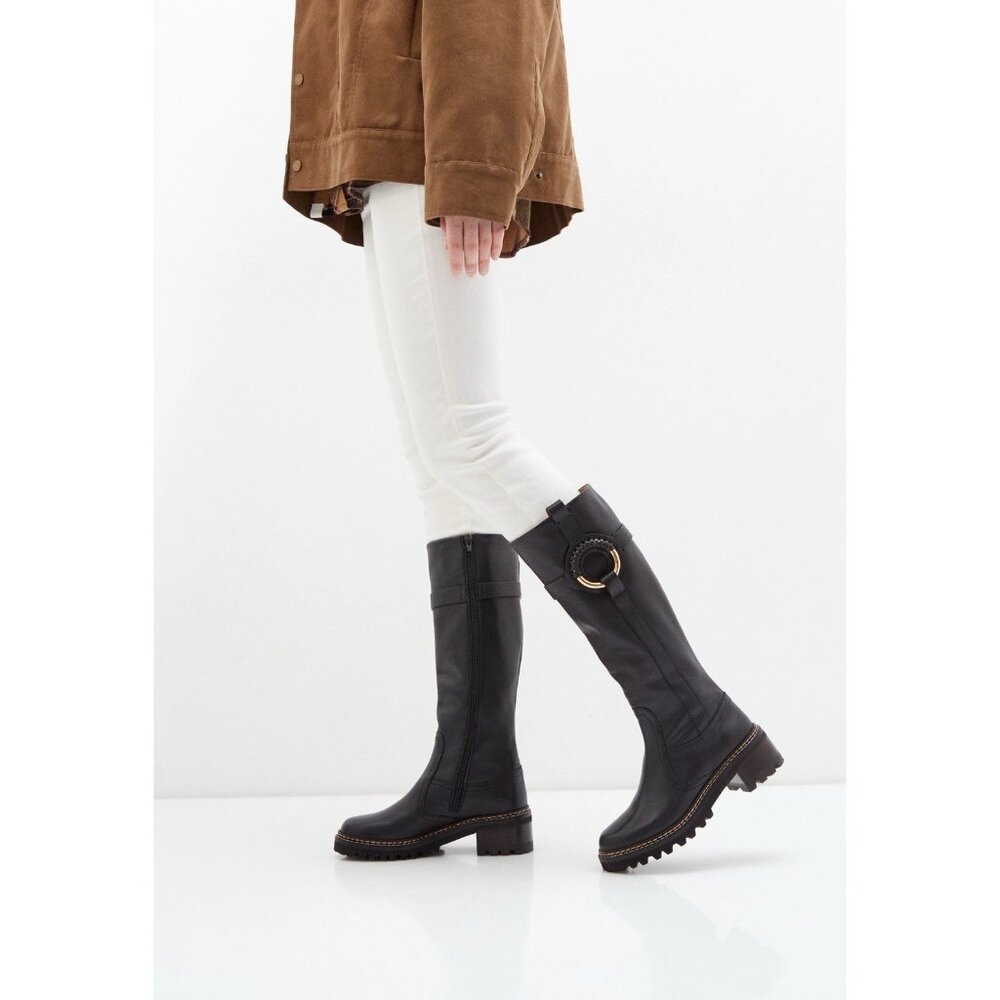 See By Chloe Hana Harness Lug Sole Platform Side Zip Knee High Boots Black EU 37 - Picture 2 of 11